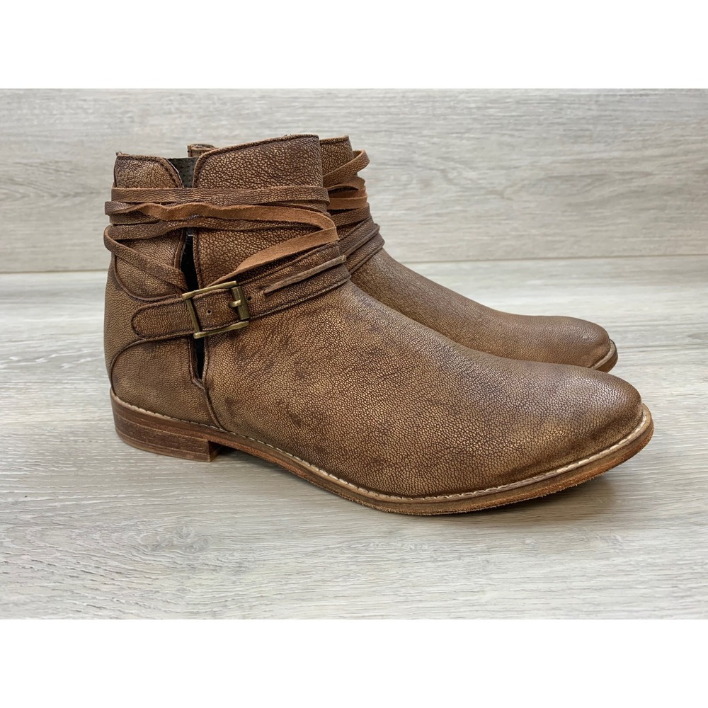 Free People Women's Ankle Boots Distressed Metallic Bronze Leather 8.5 Shoes